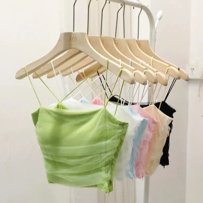 Maxct Mesh Camis Crop Top With Bra Girls Sweet Slim Padded Tube Tops Female Sided Zipper Tank Camisole