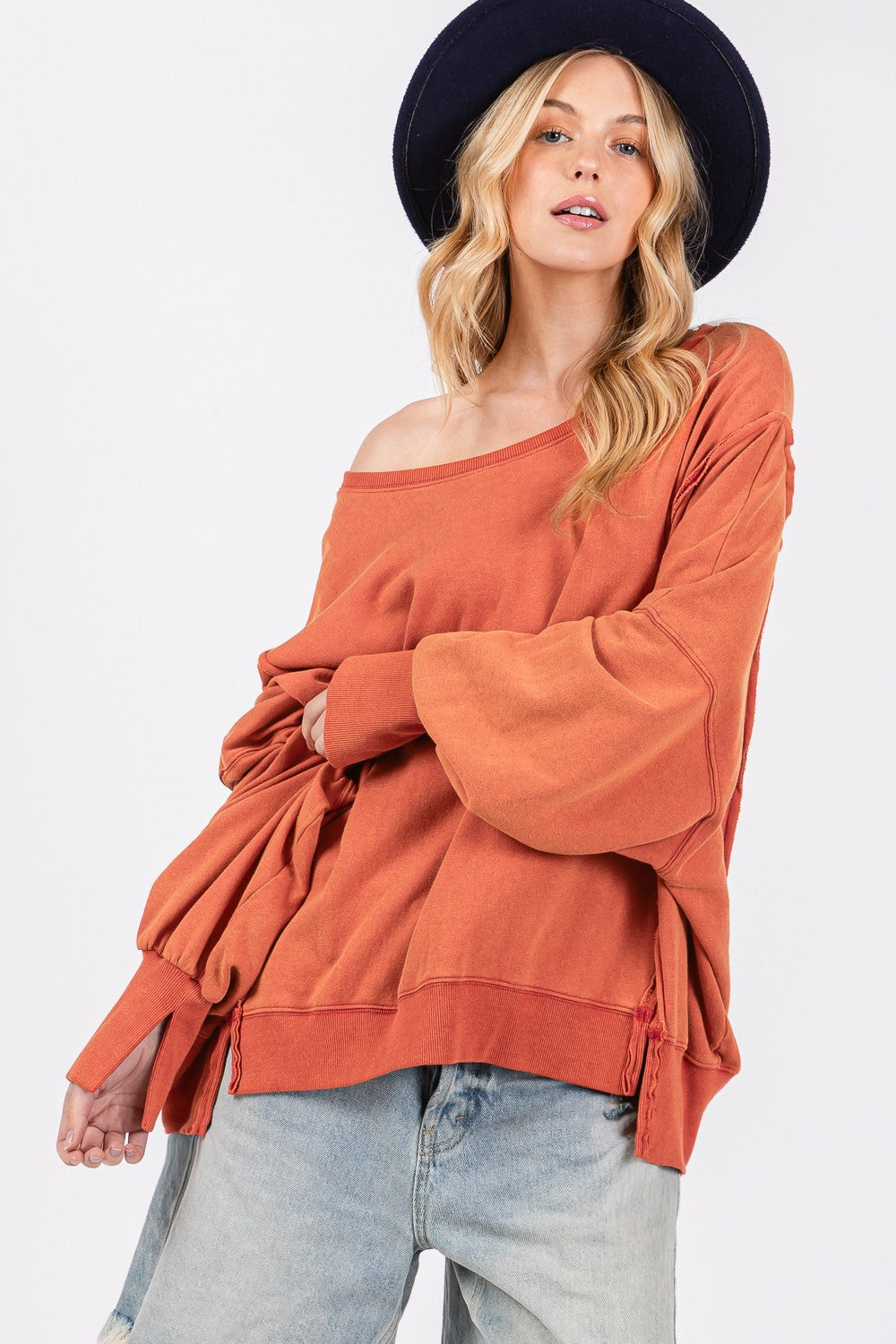 Maxct &SAGE + FIG Mineral Wash Side Slit Oversized Sweatshirt