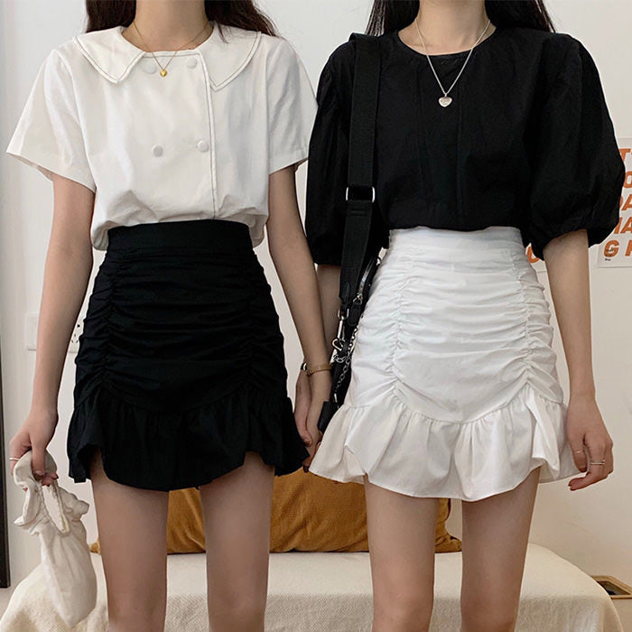 French Summer Ruched Mini Skirt Maxct