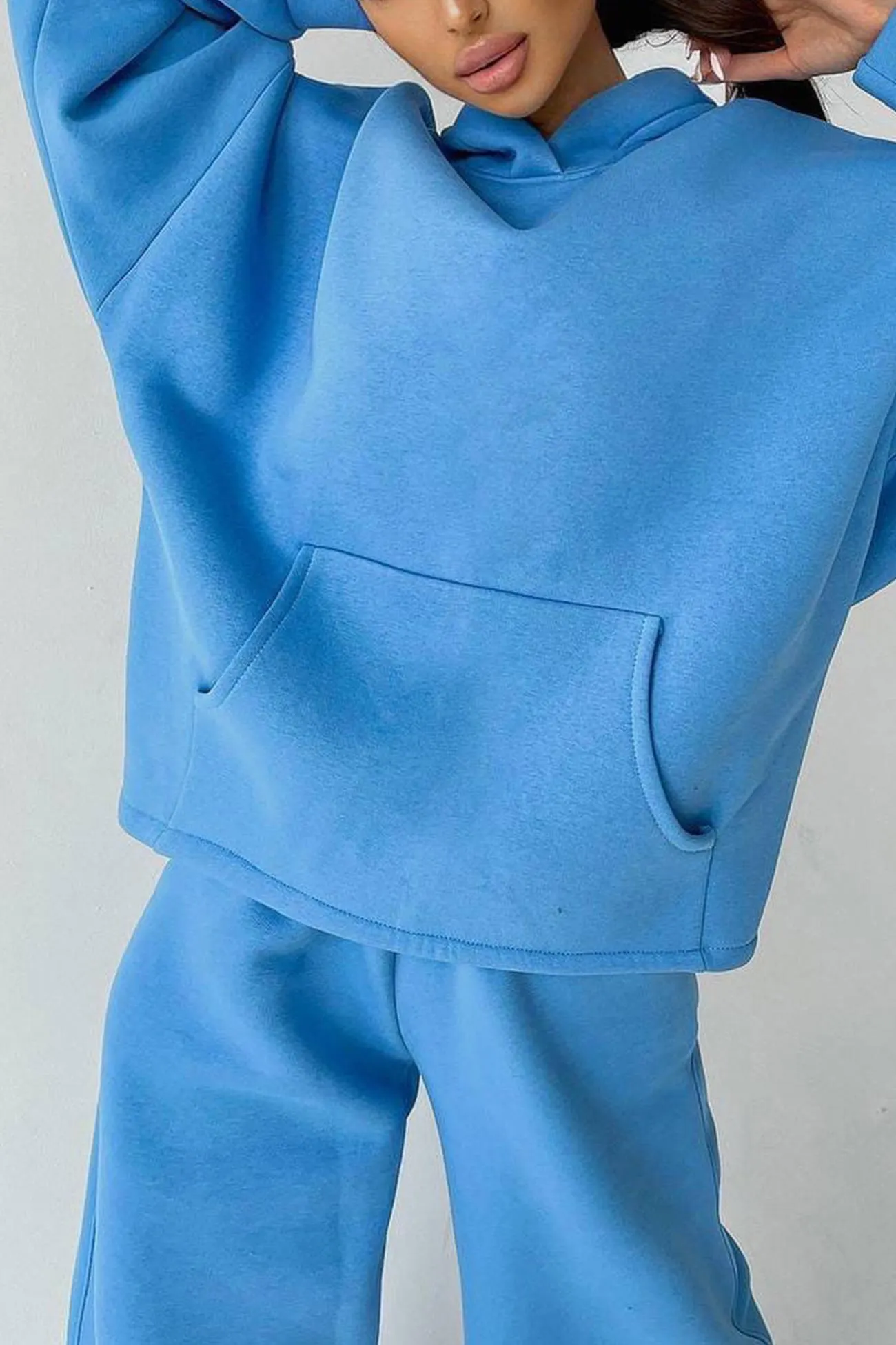 Maxct Solid Hoodie Wide Leg Long Pants Suits