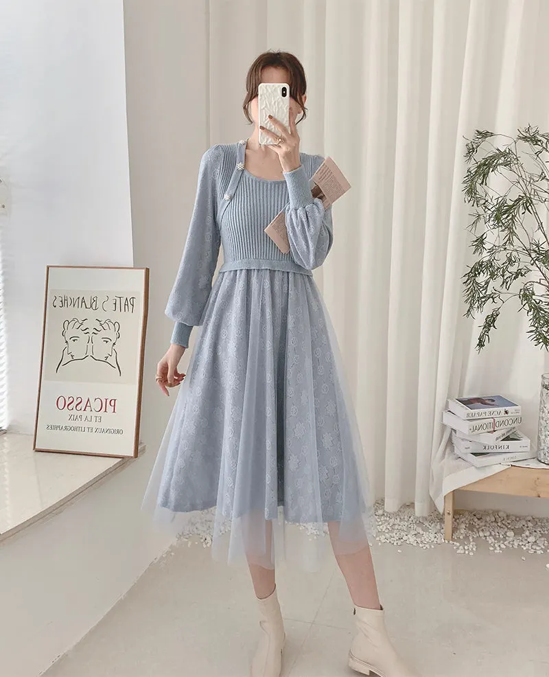 Lace Knit Sweater Dress Maxct