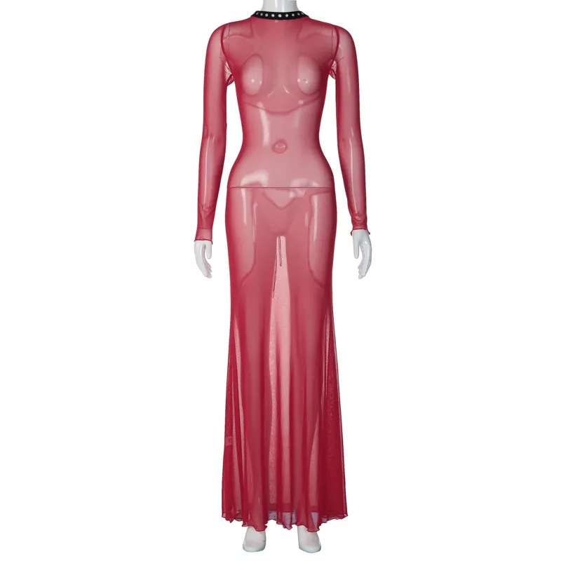 Maxct avant garde dress to impress Fashionable New Autumn Women's Clothing Sexy Mesh Backless Lace-up Long Sleeve Super Long Dress Women