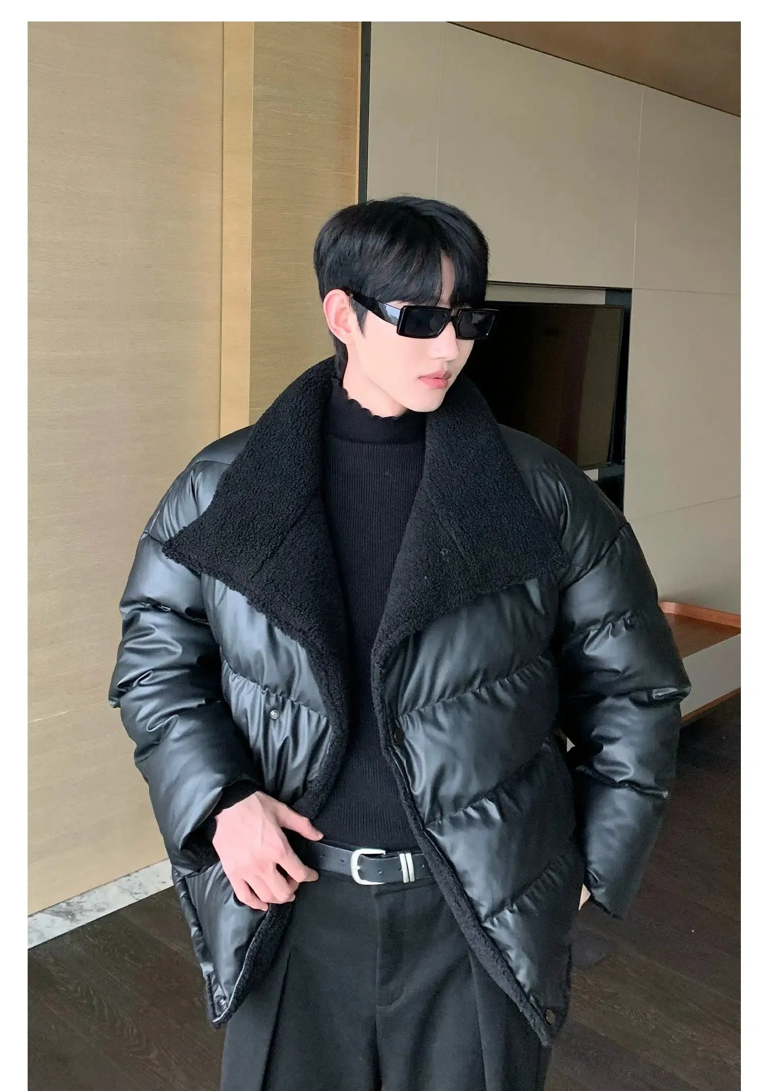 Maxct Lamb Velvet Puffer Leather Jacket