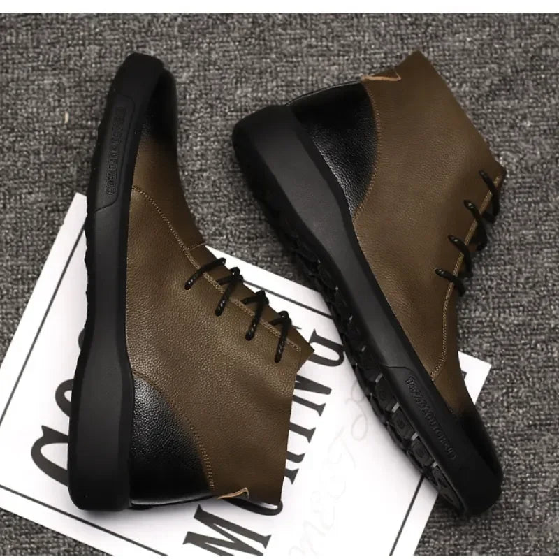 Leather Retro Motorcycle Boots - Classic Chelsea Style for Men Maxct