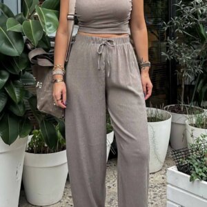 Maxct Mock Neck Short Sleeve Ruched Long Pant Set