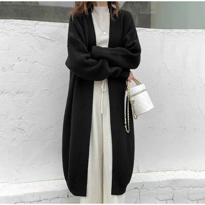 Casual Knitted Solid Long Cardigan Women Korean Loose Long Open Sweaters Female Autumn Chic Warm Simple Daily Street Tops