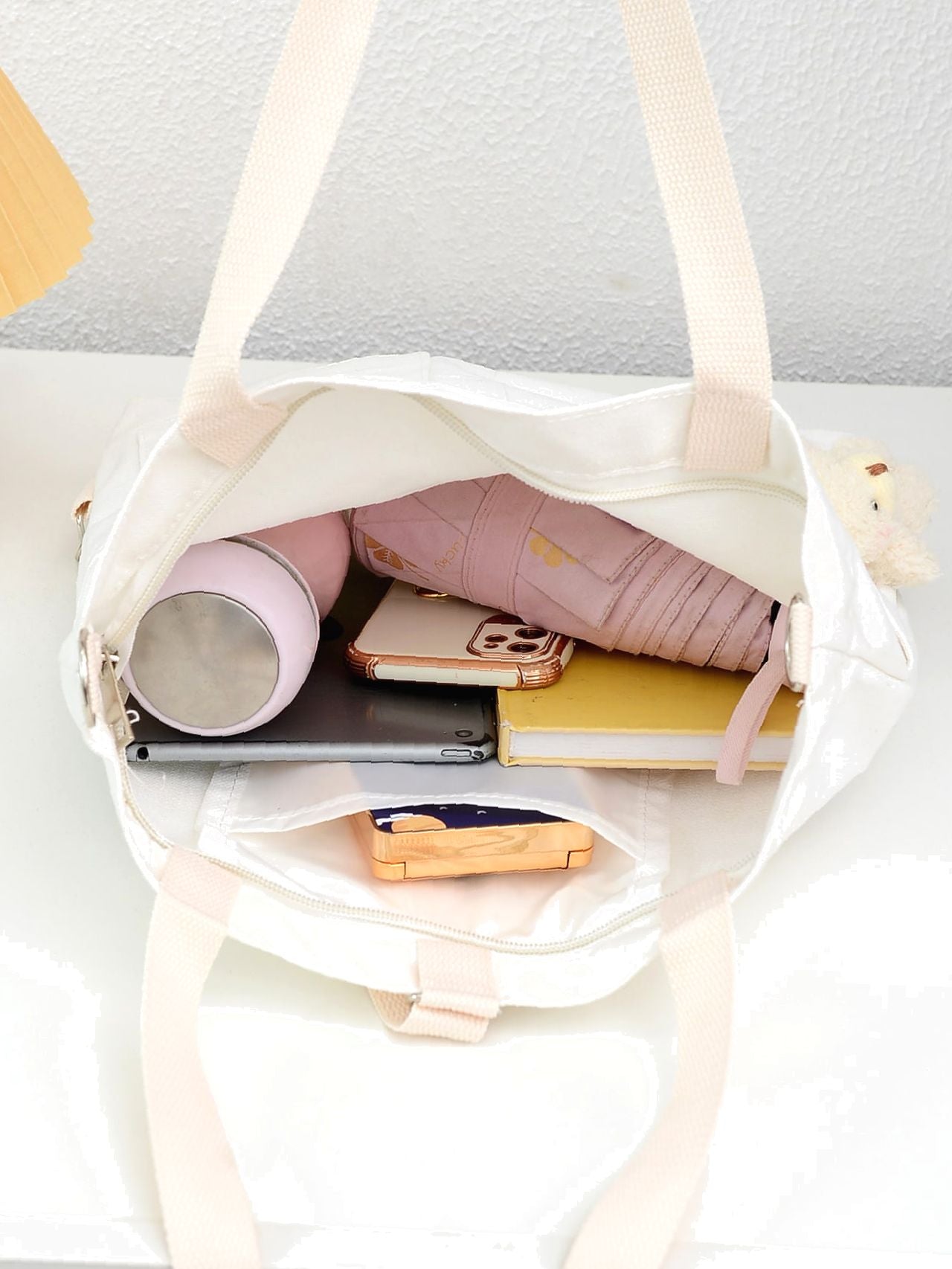 Maxct - Letter Graphic Shopper Bag with Bag Charm  - Women Tote Bags