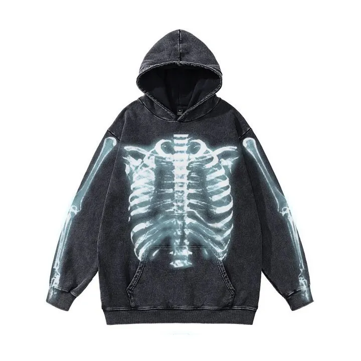 Maxct Y2K Fashion Autumn and Winter Printed Washed Distressed Pullover Long Sleeve Sweater for Men and Women