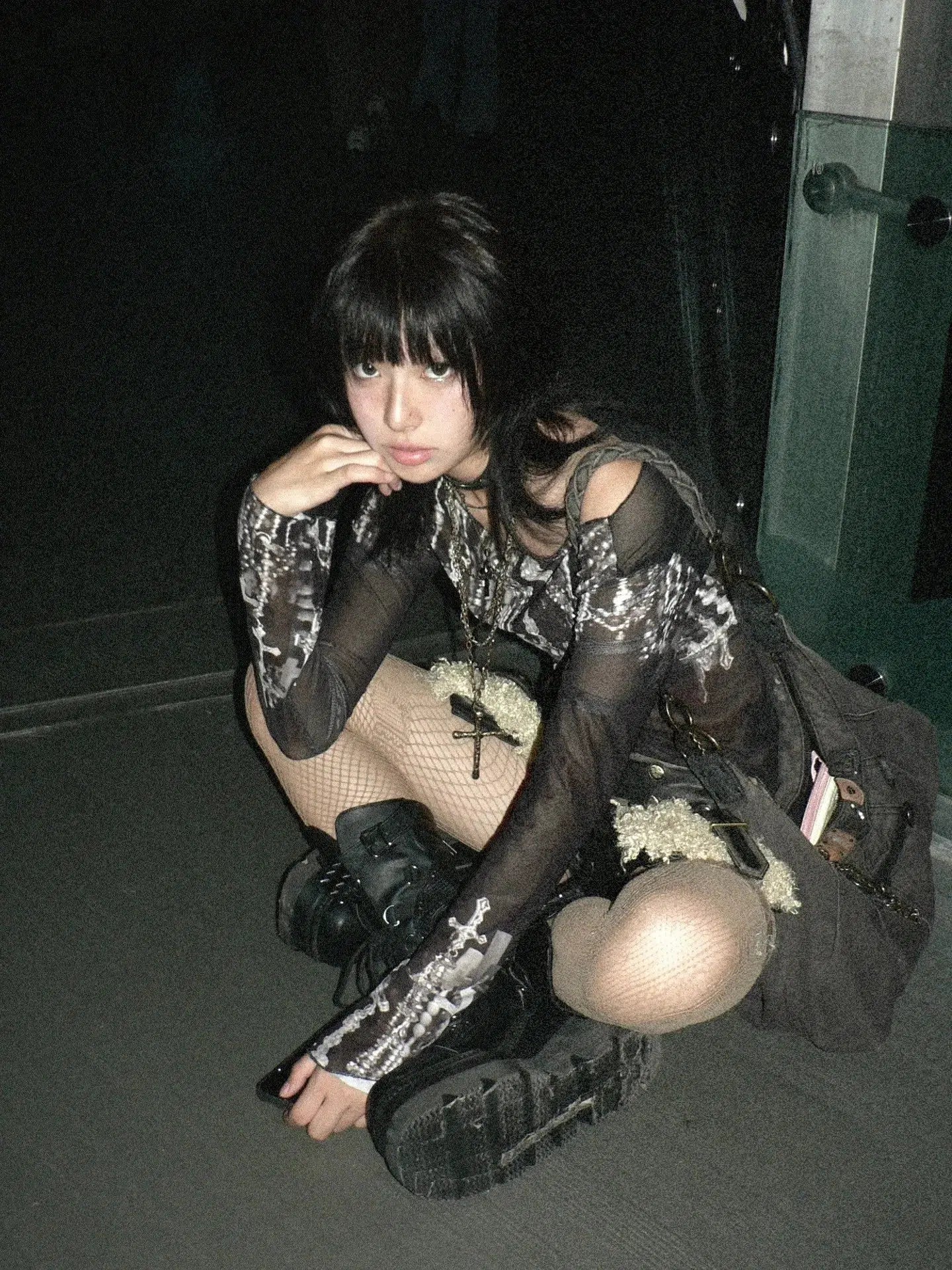 Maxct &Grunge Cross Wide Neck Mesh Top