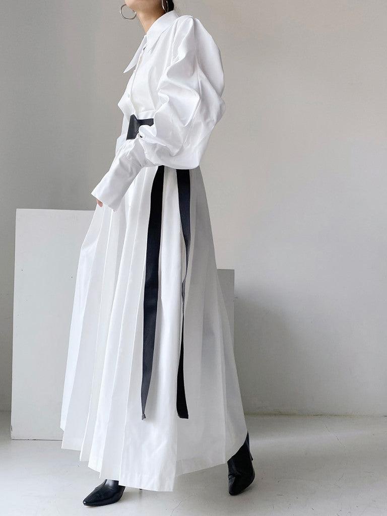 Maxct Nipped Waist Baller Sleeve Shirt Dress with Belt