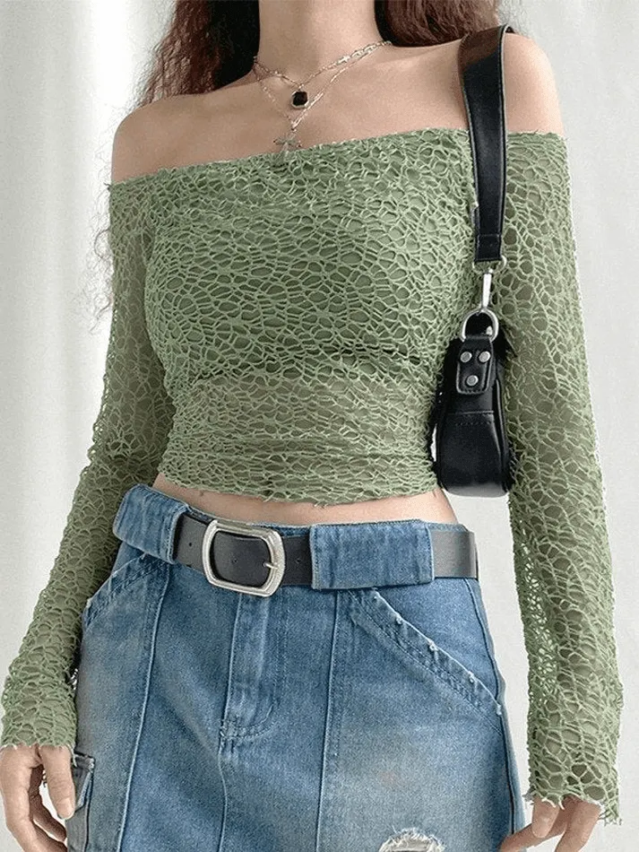 Maxct Off Shoulder Mesh Long Sleeve Blouse