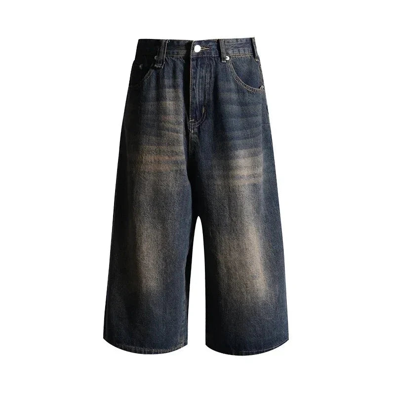 Vintage Streetwear Wide Leg Denim Shorts Y2K Fashion Loose Knee-Length Pants Maxct