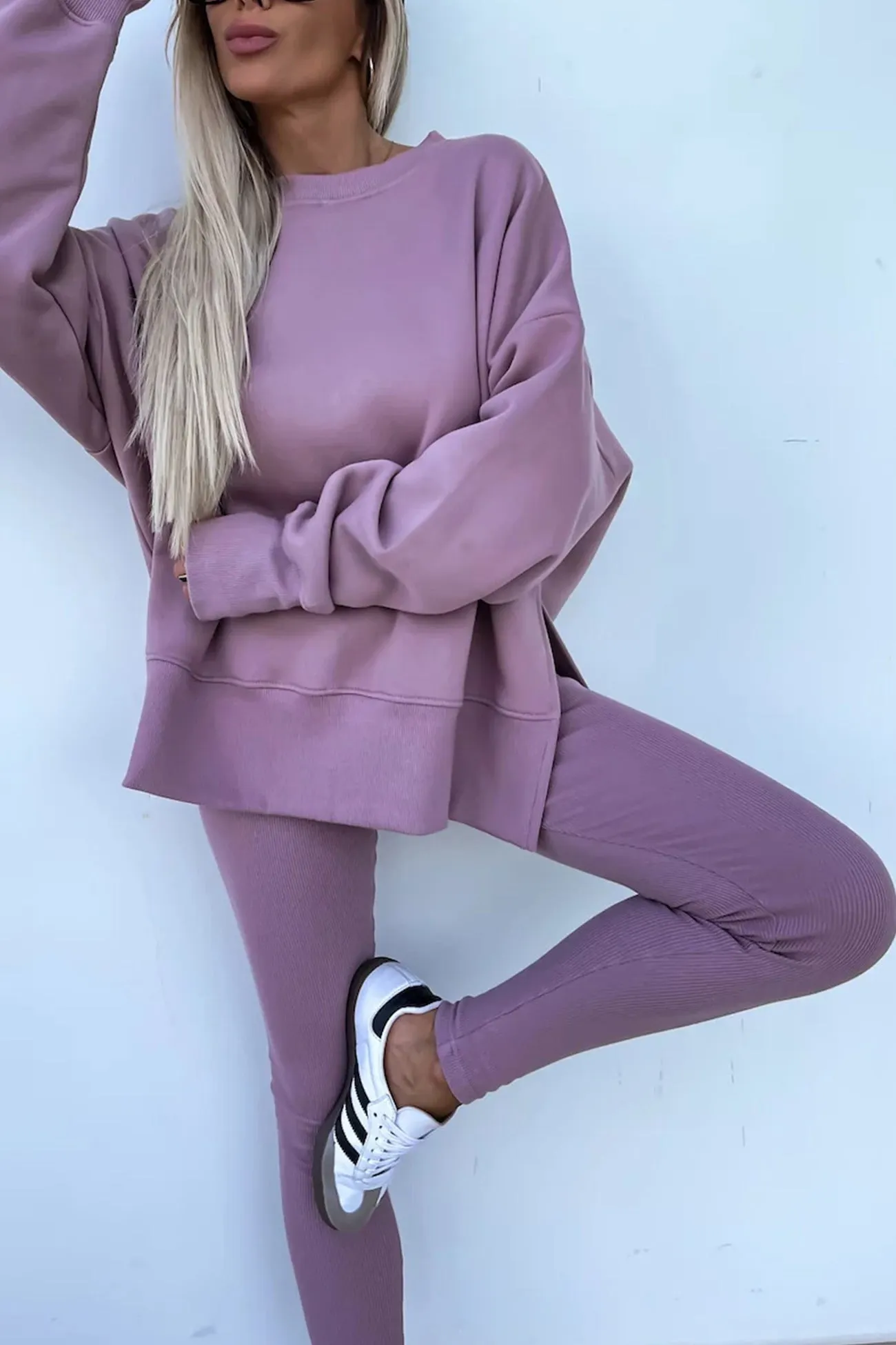 Maxct Crew Neck Slit Sweatshirt Legging Suits