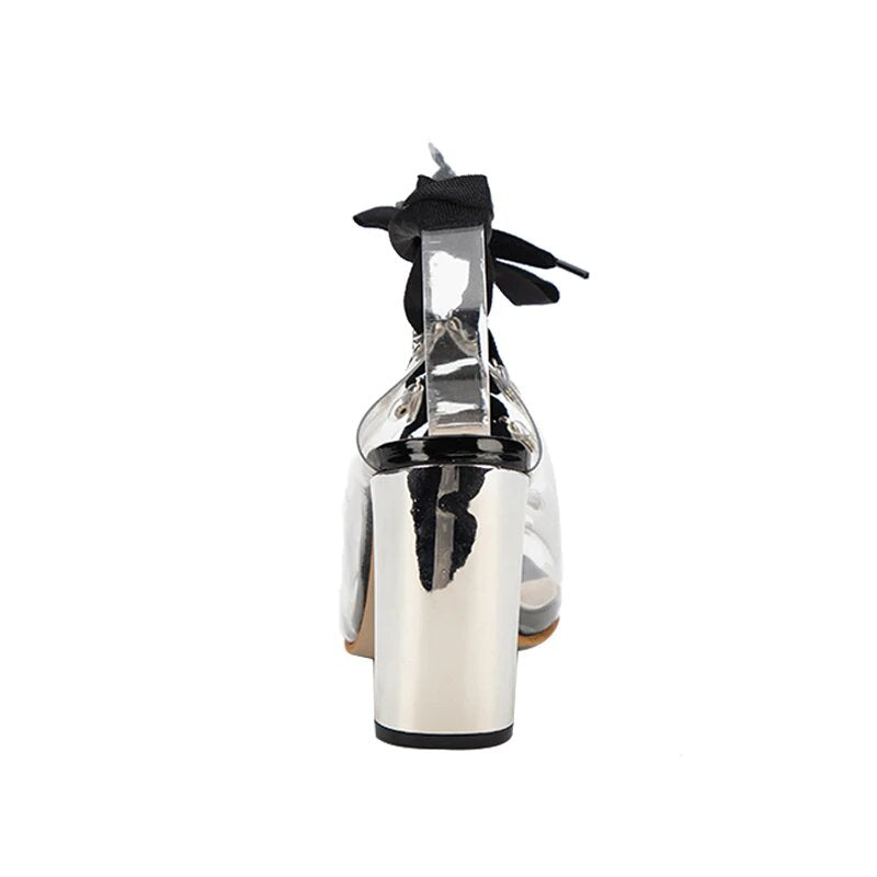 Square-Heeled PVC Transparent Cross-Tied Sandals Maxct