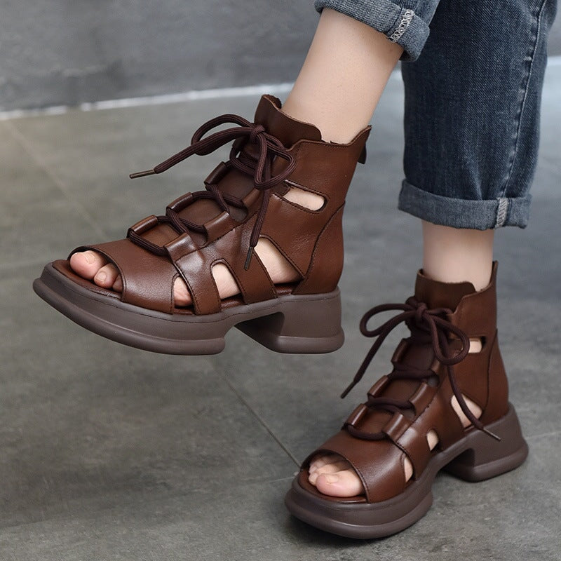 Genuine Platform Sandals Lace Up Retro Peep Toe Gladiator Sandals Maxct