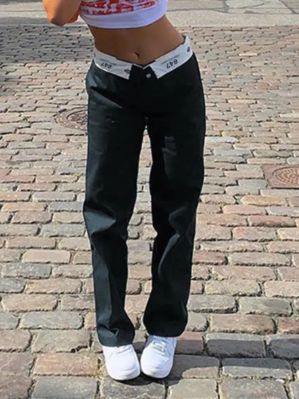 Patchwork Waist Straight Leg Pants Maxct