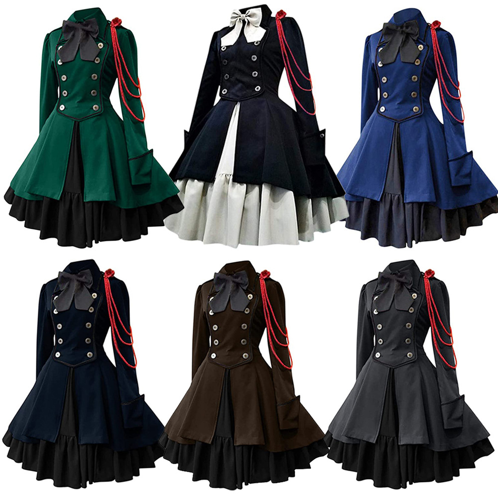 Maxct Medieval Cos Clothing Renaissance Gothic Dress Vintage Bow Ruffled Punk Cosplay Skirt