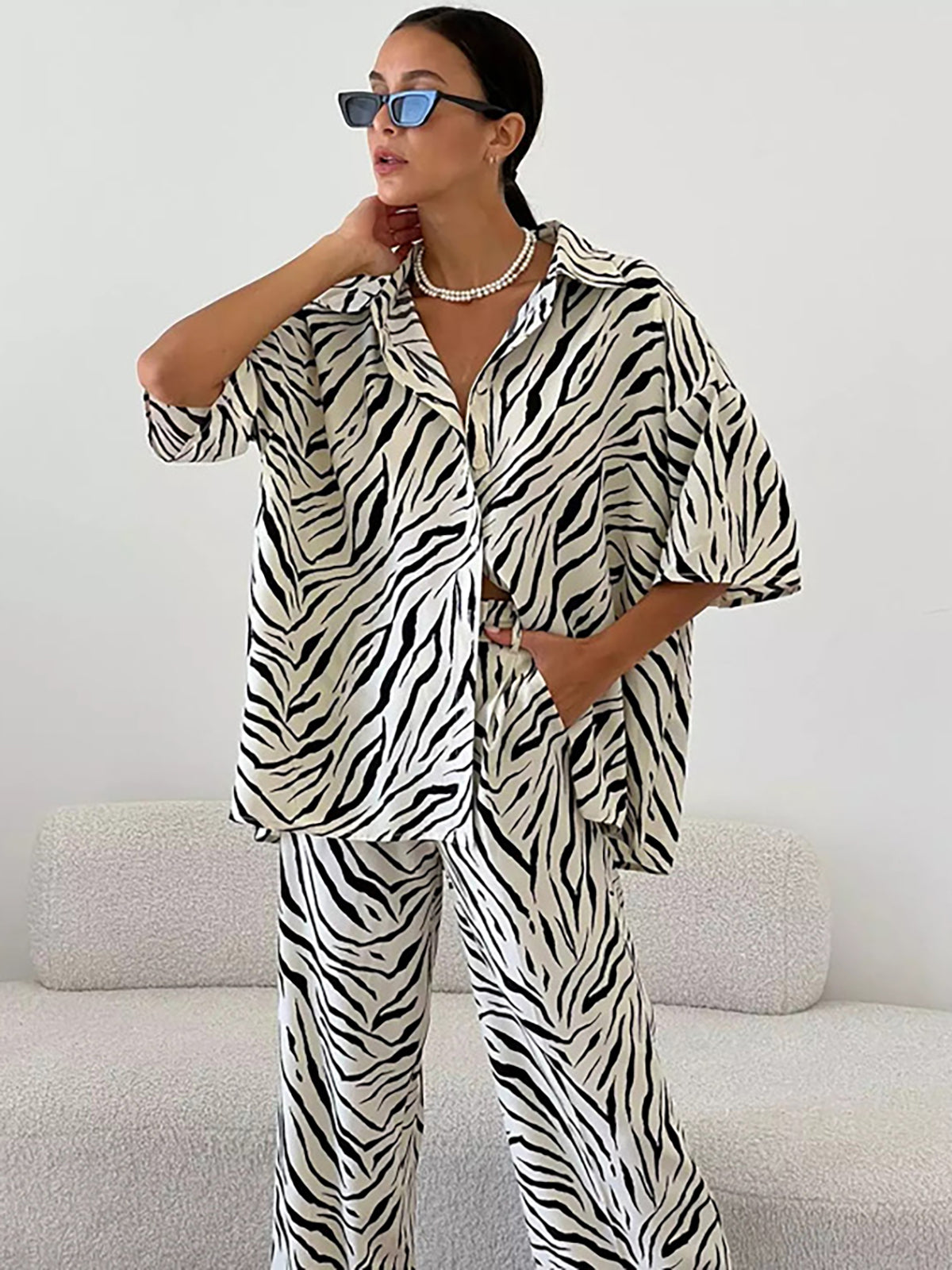Maxct Zebra Print Pants Set