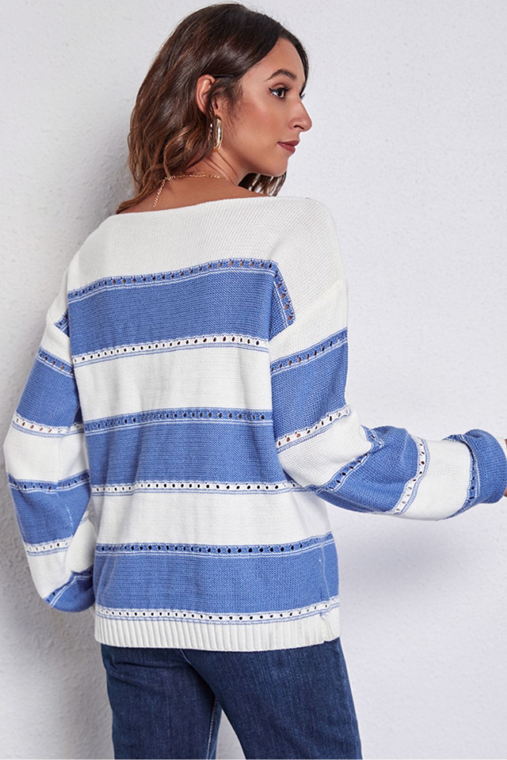 Maxct &Striped Boat Neck Dropped Shoulder Sweater