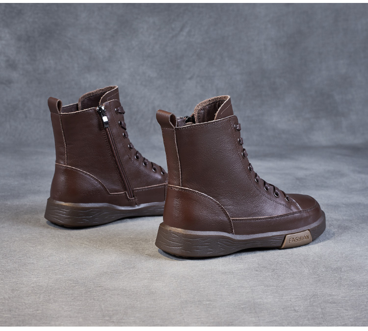 Handmade Retro Leather Ankle Boots: Women's Winter Flats - true deals club
