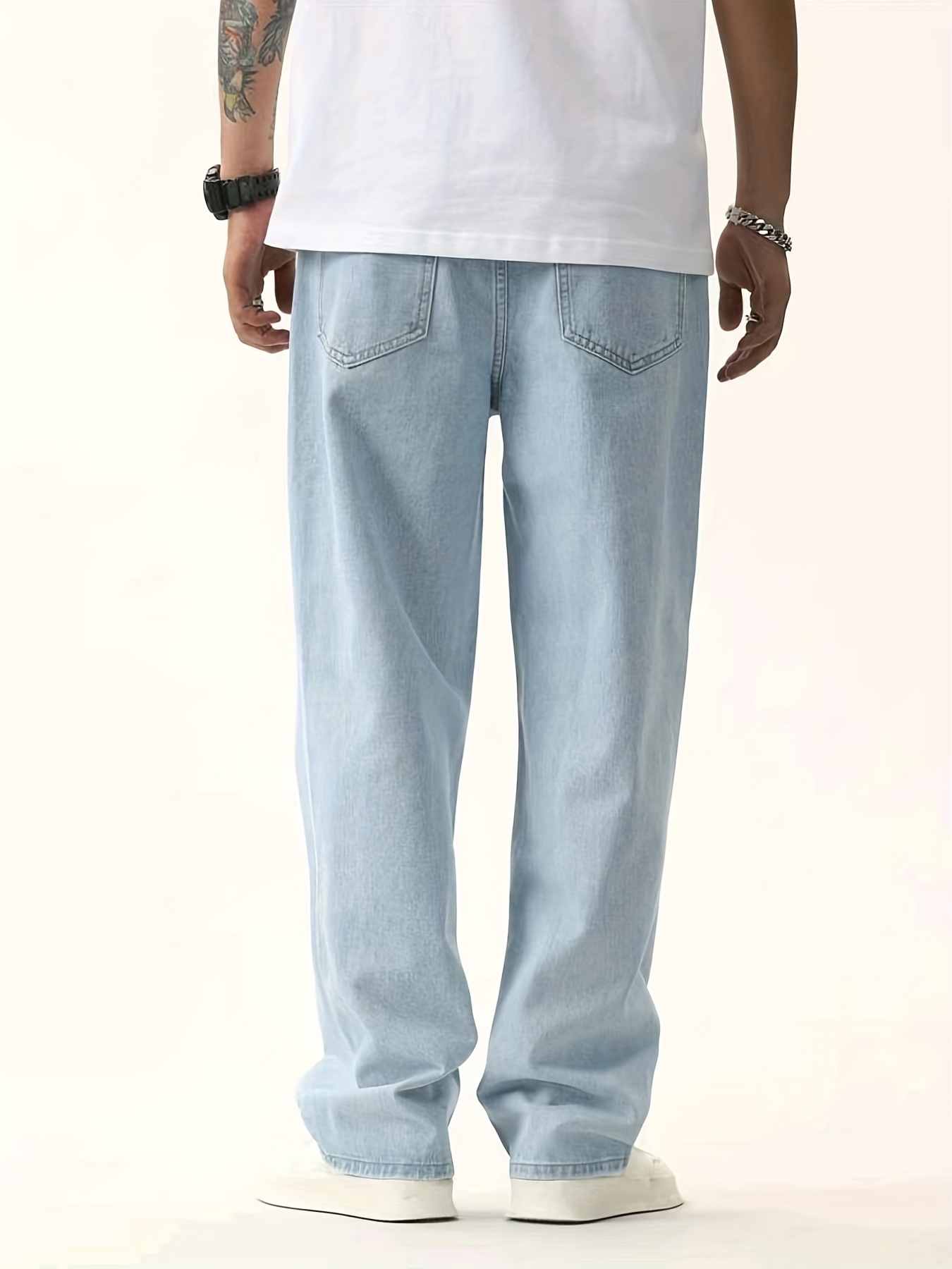 Men's Light Blue Straight Leg Cotton Jeans