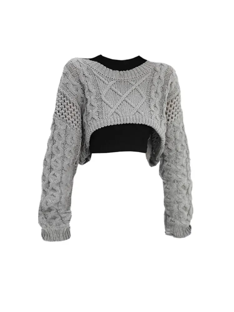 Maxct Sweater For Women Vintage Loose Casual Long Sleeve Knit Sweater Y2k Hollow Out Streetwear Top