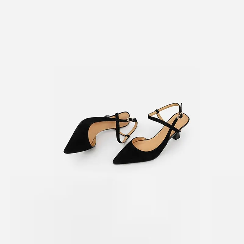 Suede Point Toe 60mm Kitty Heel Sandals Slingback Pumps Maxct