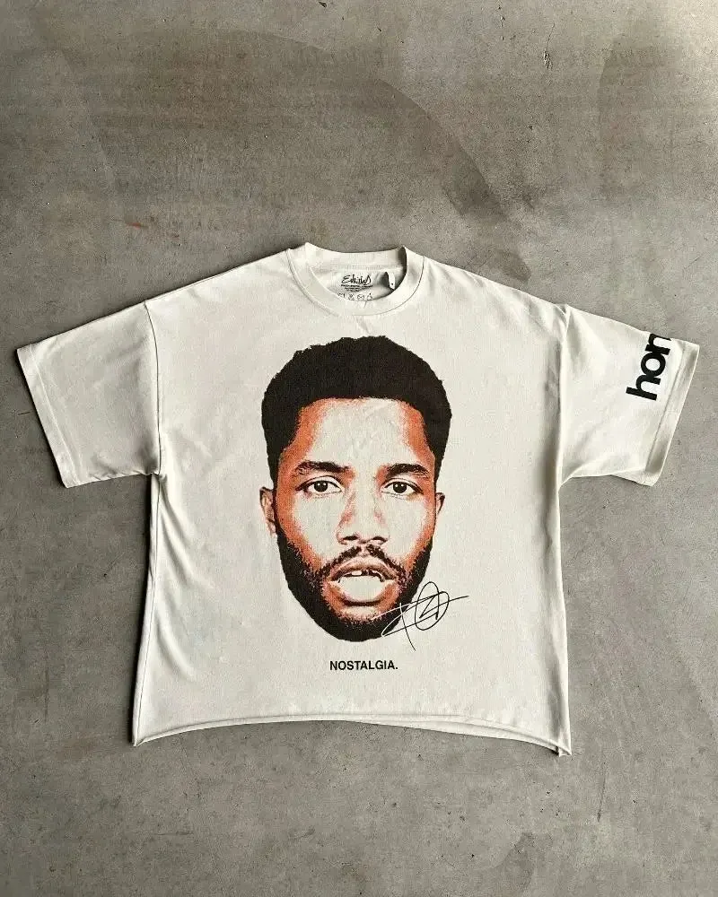 Maxct y2k Trendy Gothic Portrait Printed Letters Oversized T-shirt Men's Fashion Casual Loose Versatile Round Neck Short-Sleeved Top