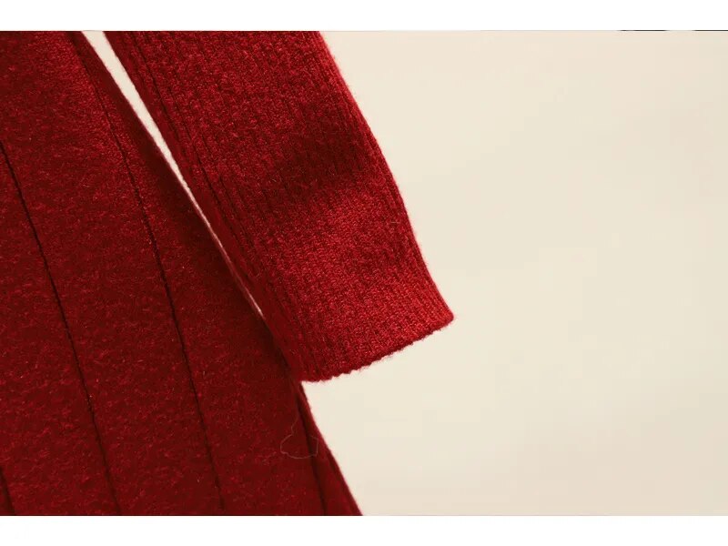 Maxct Winter New Knitted Bottoming Dress for Women High-end Temperament Lapel Long Sleeve Button Deco A-line Sweater Long Dress