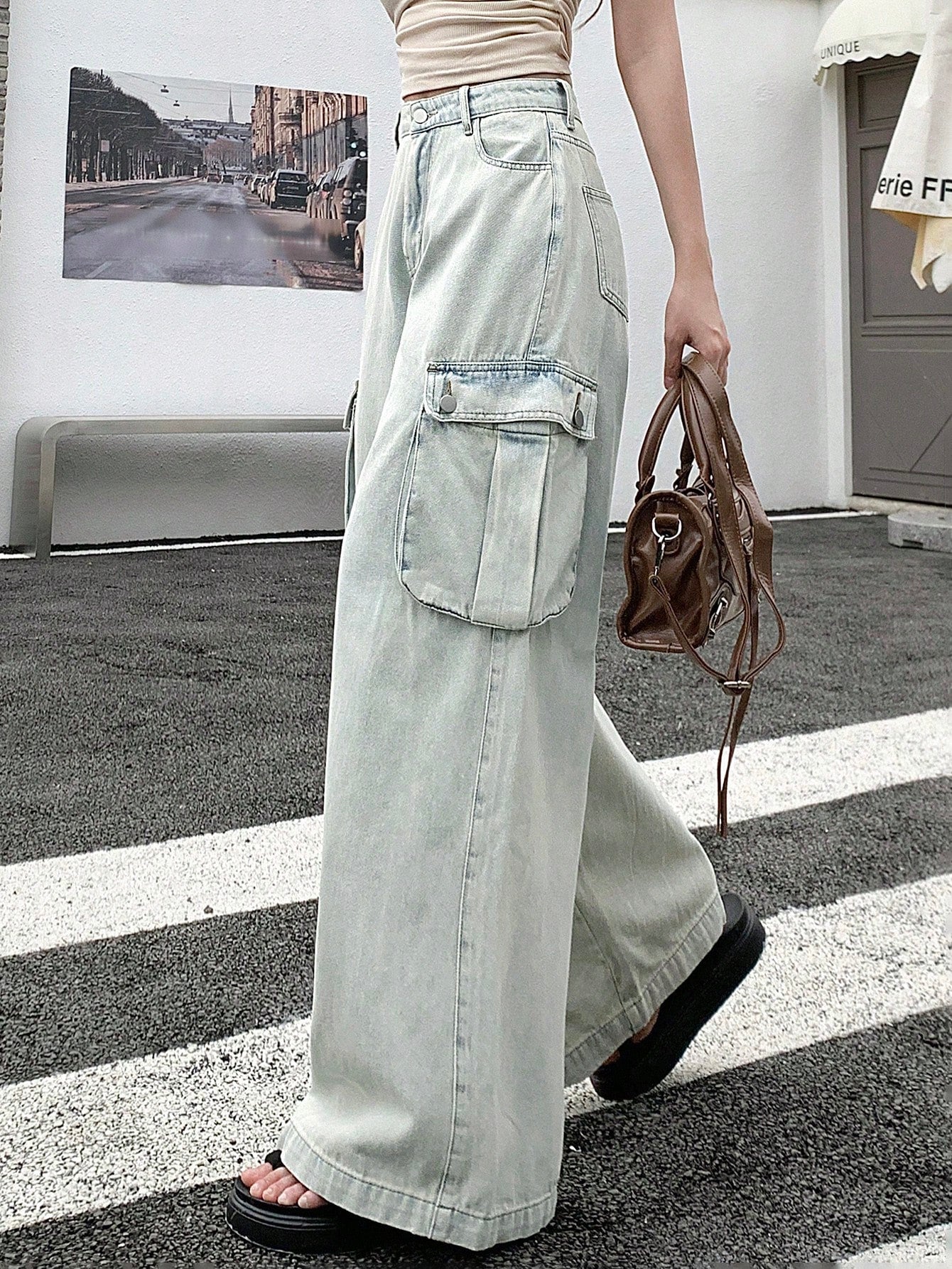 Maxct Women Fashionable High Waisted Wide Leg Denim Pants With Pocket Design - Image 4