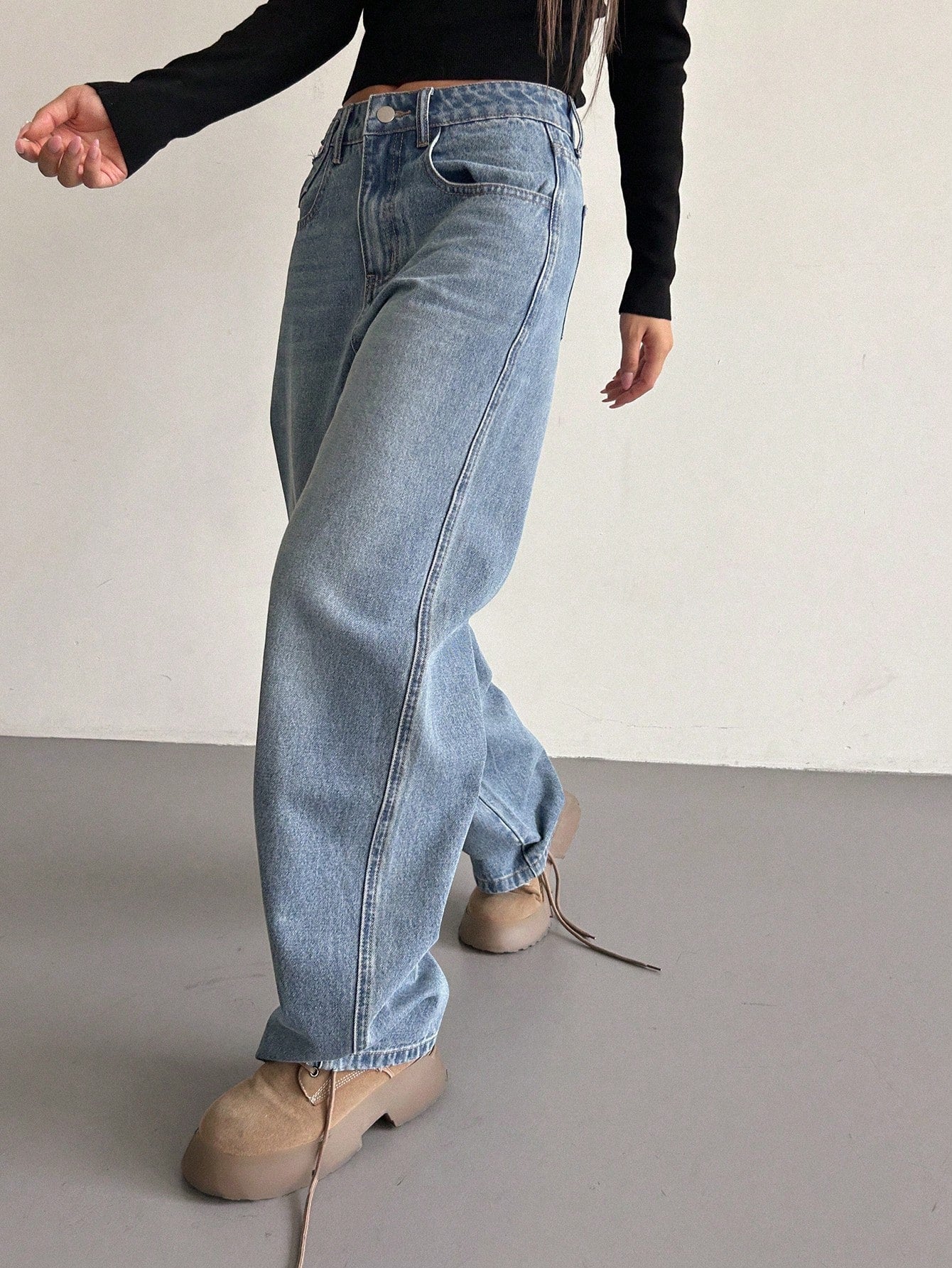 Maxct Women's Casual Wide-Leg Denim Pants With Pockets