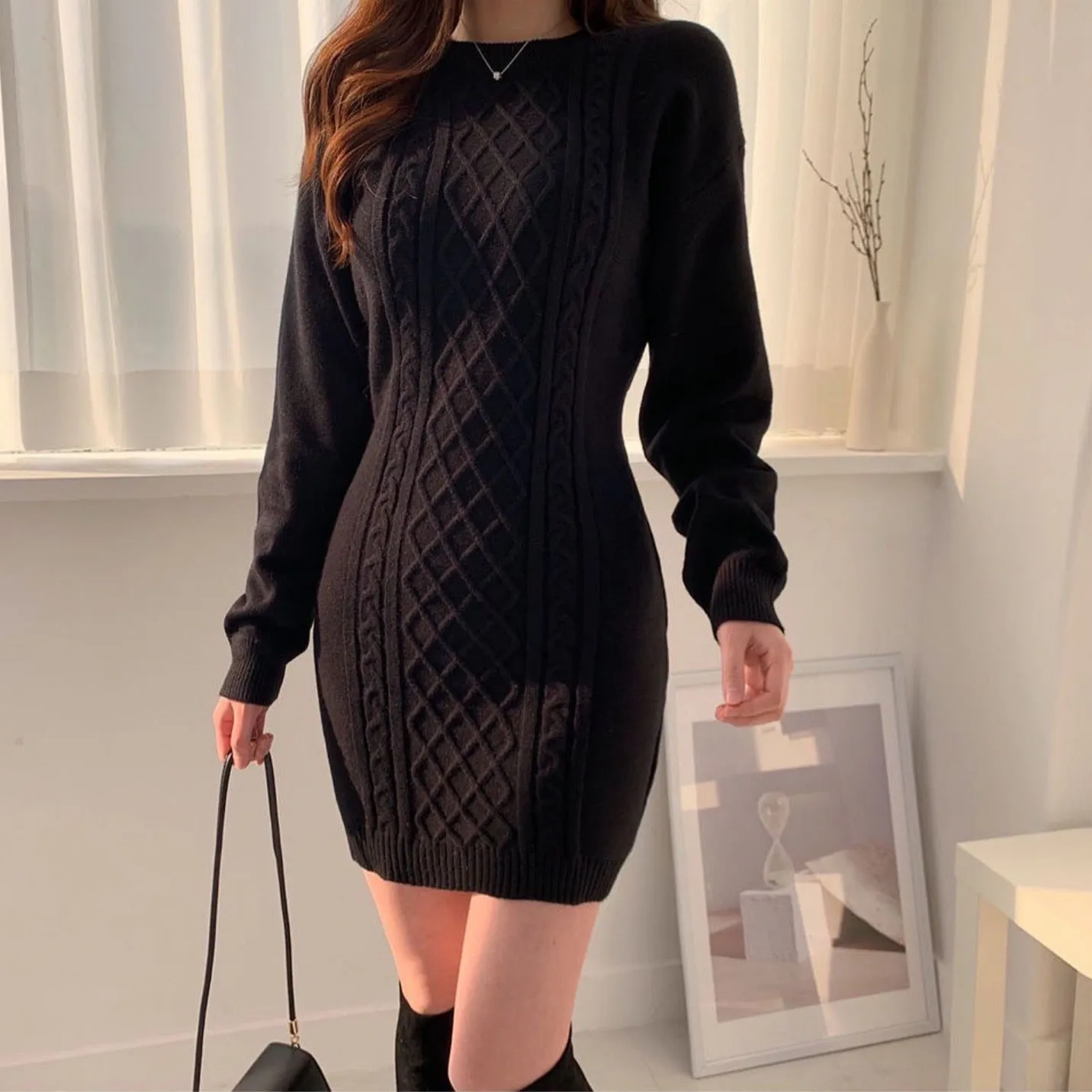 Ribbed Bodycon Mini Sweater Dress Maxct