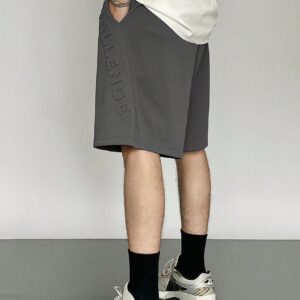 Maxct Men Summer Solid Color Drawstring Shorts With Letter Print