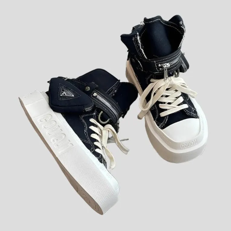 Women's Punk Gothic Denim Canvas Platform Ankle Boots Maxct