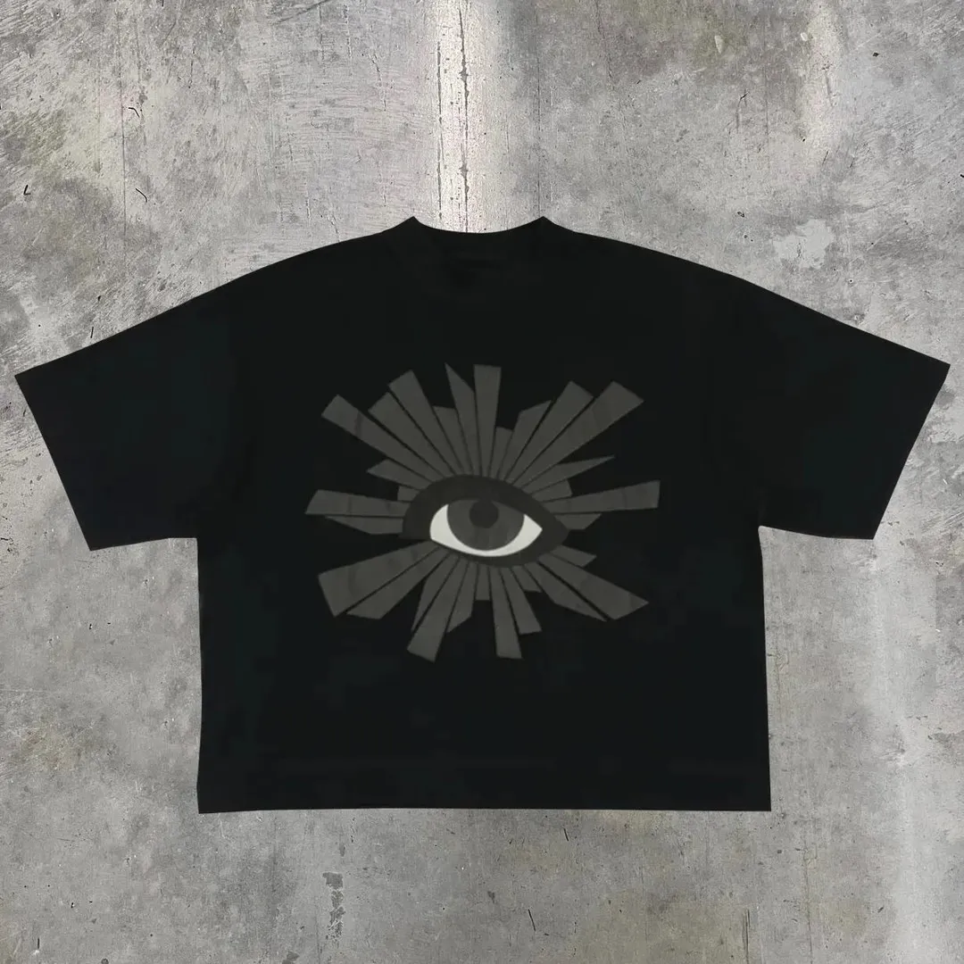 Retro Street Hip Hop Goth Letter Pattern Oversized T-Shirt Men's Fashion Loose Casual Versatile Round Neck Short Sleeve Top