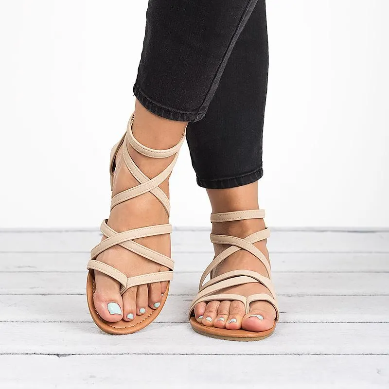 PU Leather Flat Gladiator Sandals Maxct