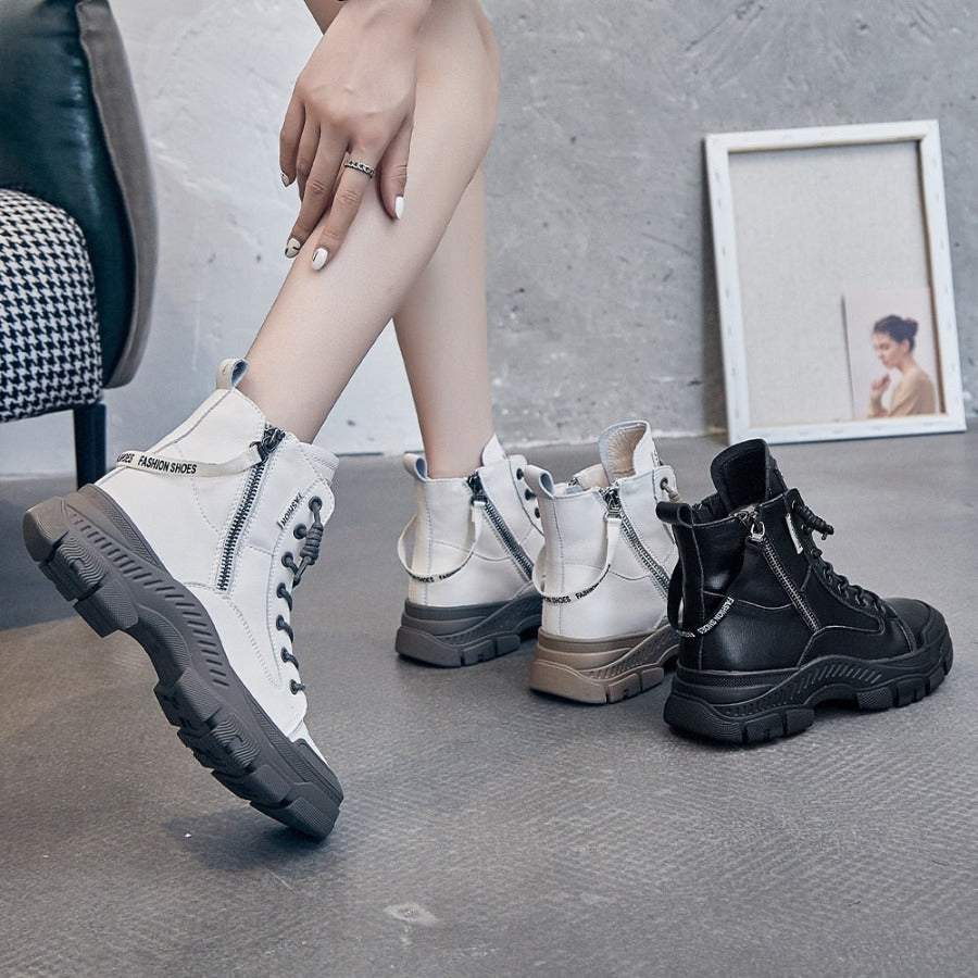 Leather Zip Ankle Booties for Women Maxct