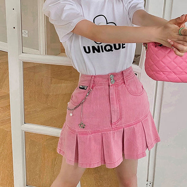 Y2K Pink Denim Skirt Maxct