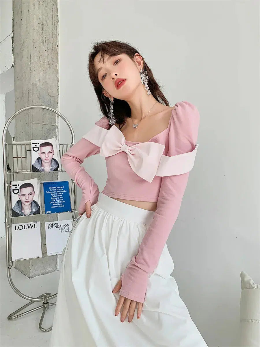 Maxct &Puff Shoulder Bow Crop Top