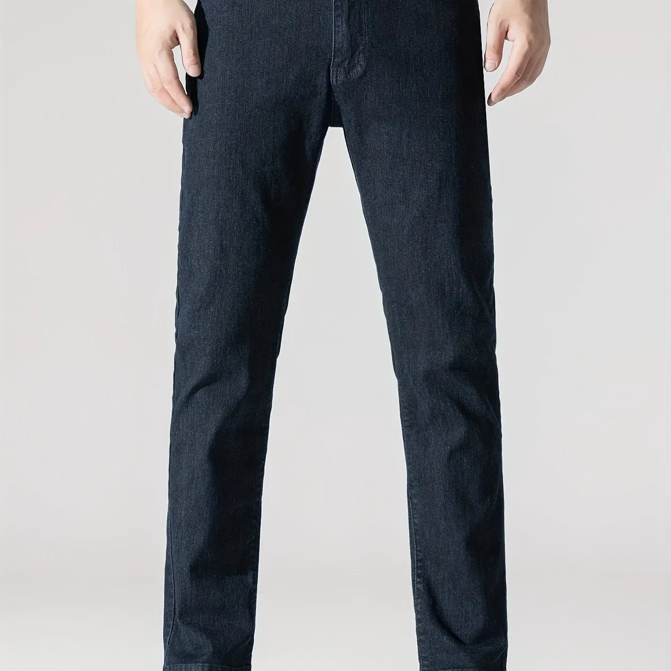 Men's High Stretch Jeans For Business, Slim Fit Denim Pants With Pockets For Spring Fall