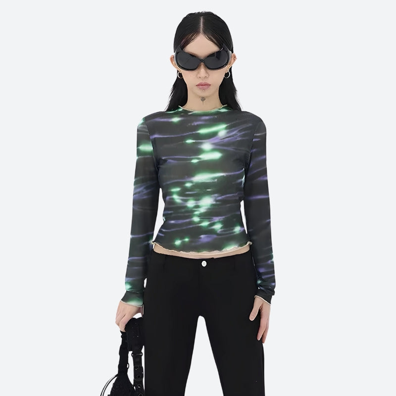 Maxct &Cyberpunk Green Lights Mesh Top