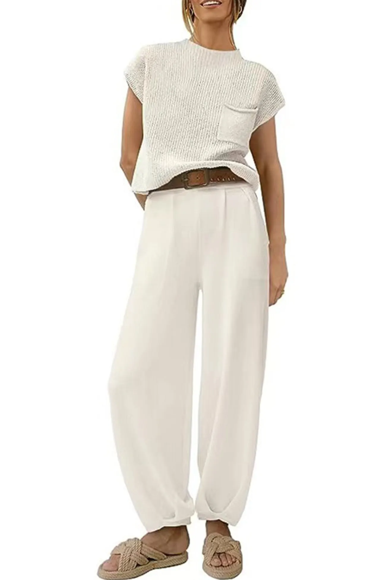 Maxct Ribbed Mock Neck T-shirt Pants Suits