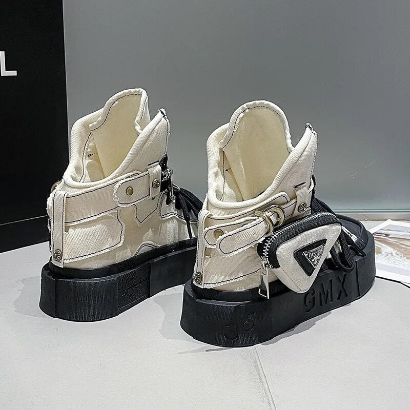 Women's Punk Gothic Denim Canvas Platform Ankle Boots Maxct