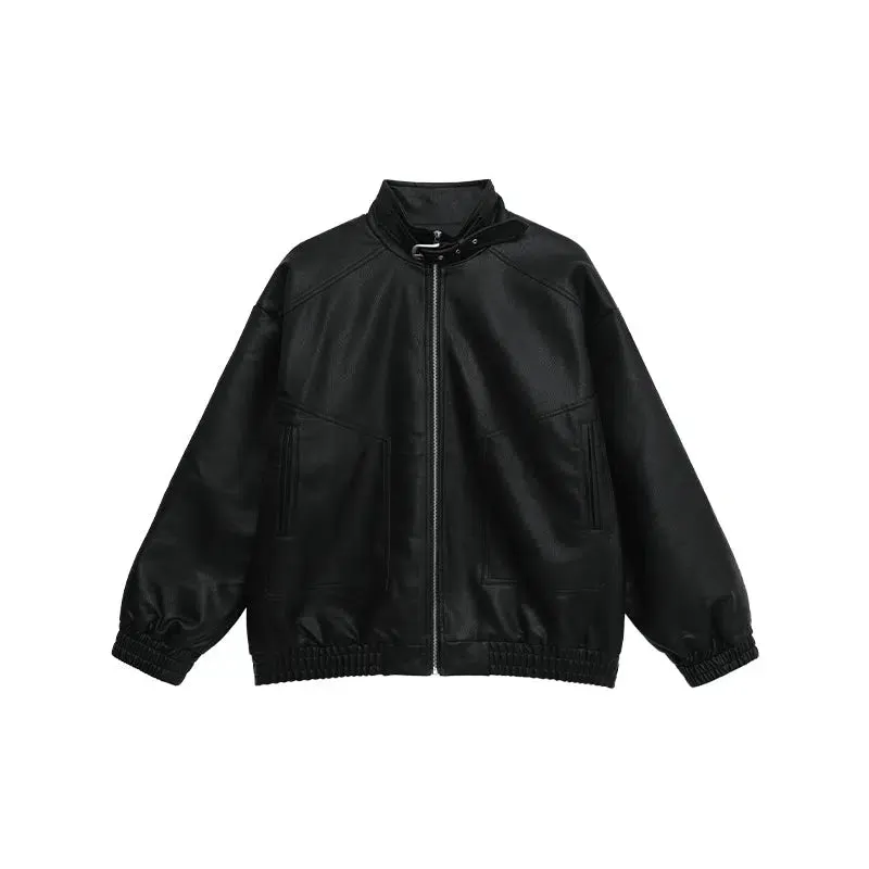 Maxct Buckle Stand Collar Motorcycle Leather Jacket