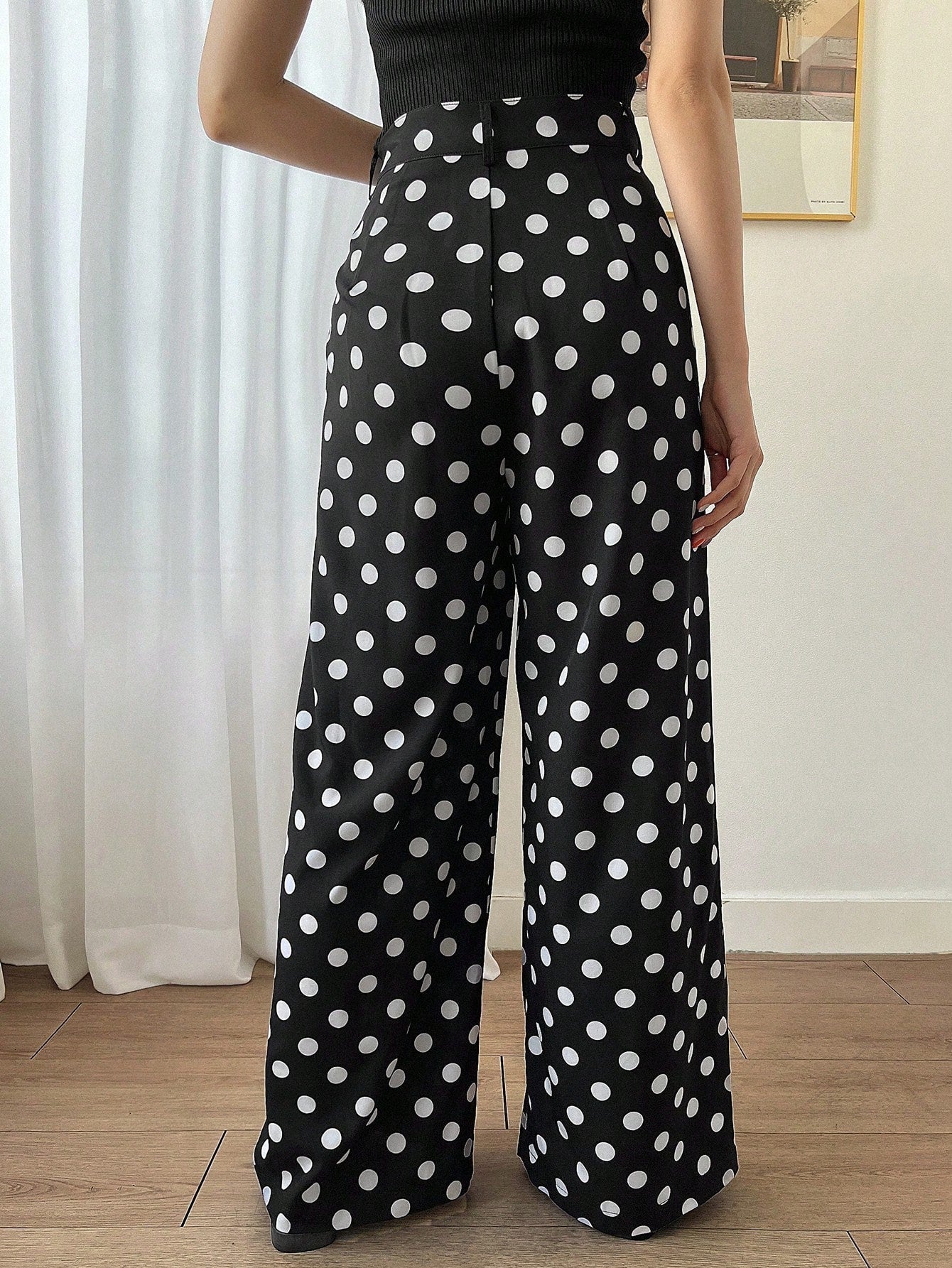 Maxct Polka Dot Palazzo Pants Women's Suit Pants With Pockets
