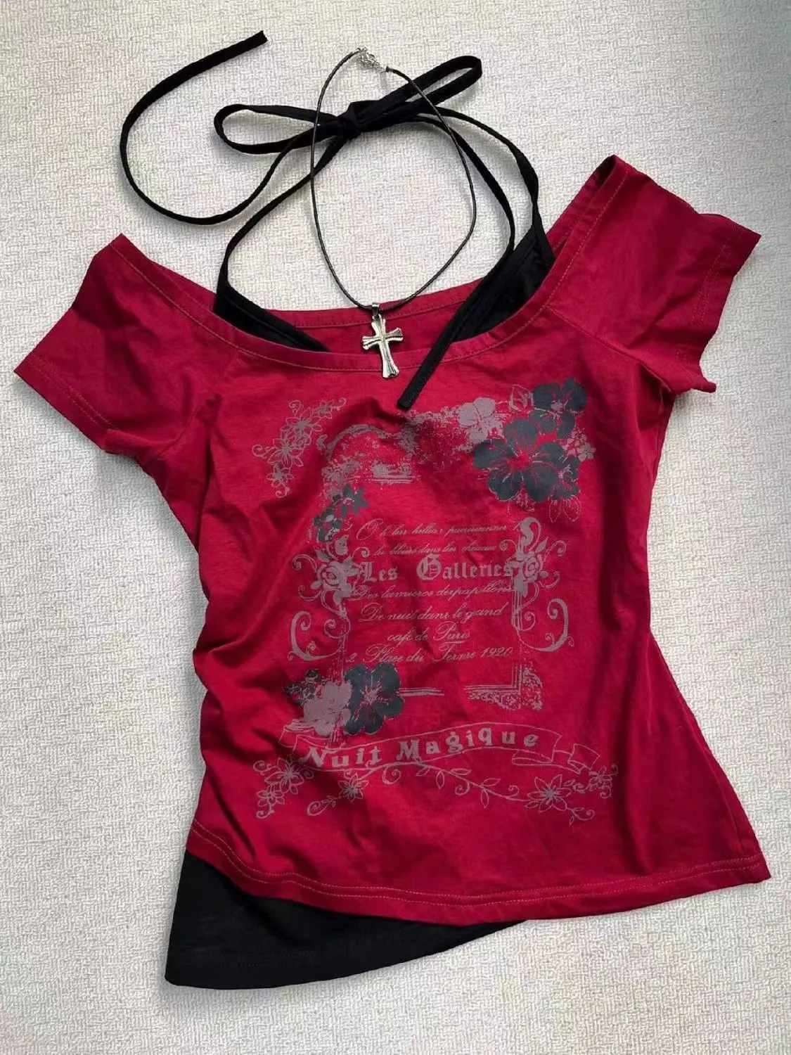 Maxct Retro Streetwear Y2K Letter Print T-Shirt Women Fashion Street Millennial Trend One Neck Spice Girl Slim Harajuku Casual Top
