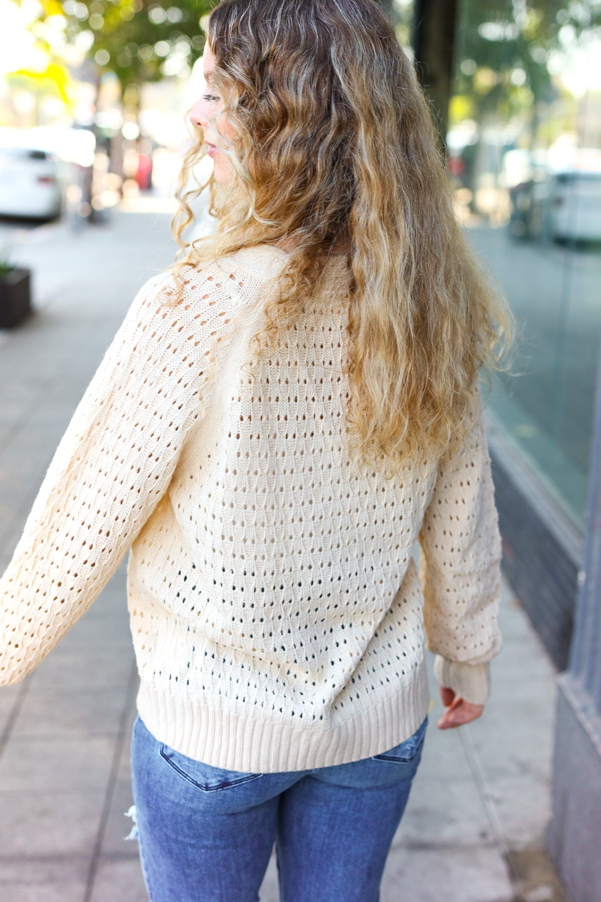 Maxct &Follow Me Oatmeal Pointelle Knit Button Down Cardigan