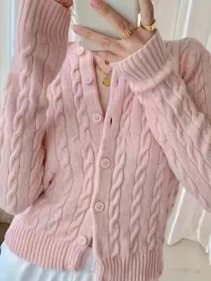 Maxct Solid Color Cable Knit Cardigan