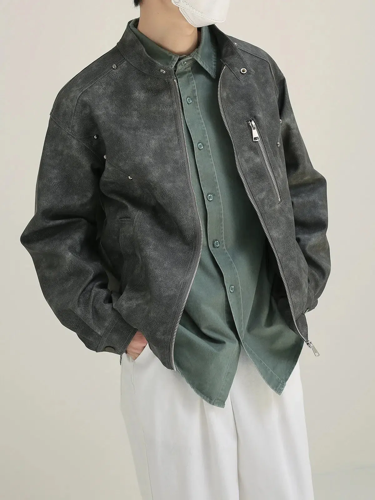 Maxct Retro Matte Leather Rivet Jacket