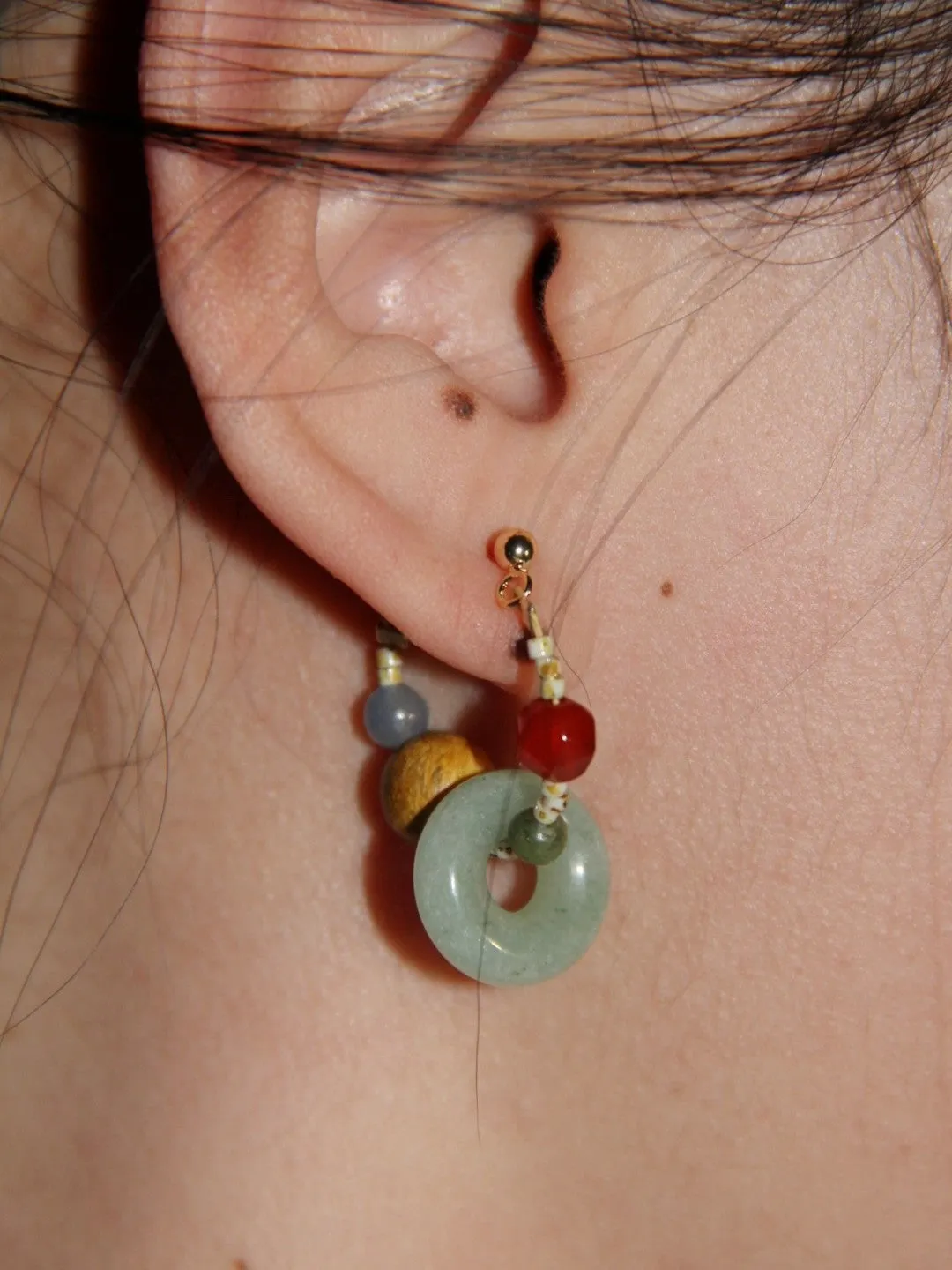 「Chinoiserie」Natural Jade Hoop Earrings
